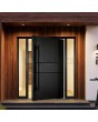 black pivot door with milled geometric patterns