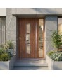 Golden oak modern aluminum front door