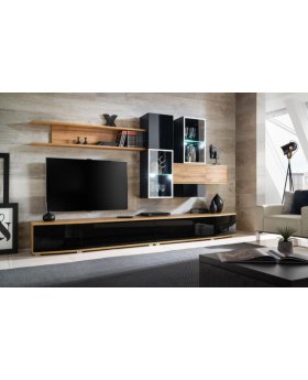 Modern living room entertainment center - solid wood, oak. Domadeco