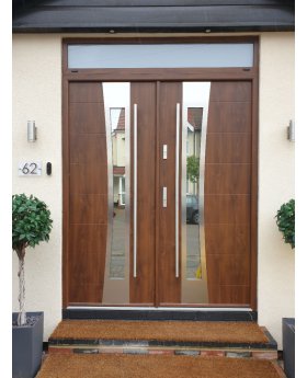 External aluminium & stainless steel double doors with top