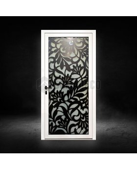 White Glass aluminum door with black decorative panel