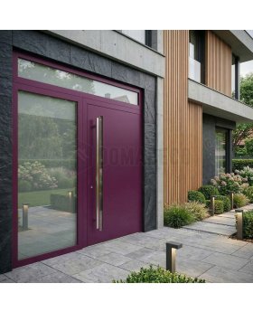 Purple LIM hinged door with left and top glass panel