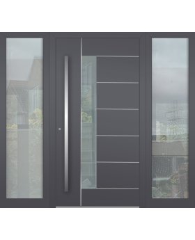Aluminum LIM hinged front door with left and right sidelight 