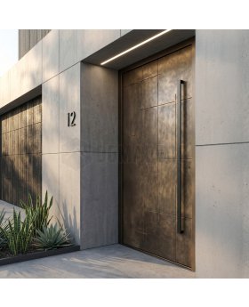 Brown aluminum hinged door with bronze liquid metal