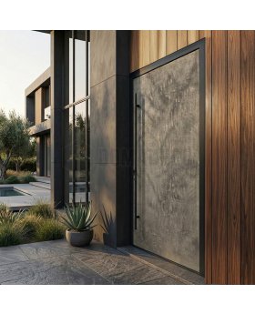 Black entry door coated with liquid metal