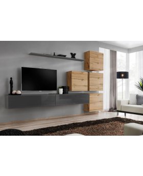 Modern living room entertainment center - solid wood, oak. Domadeco