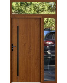 custom configuration - STA steel front door with right and top glass panel  (view from the outside)
