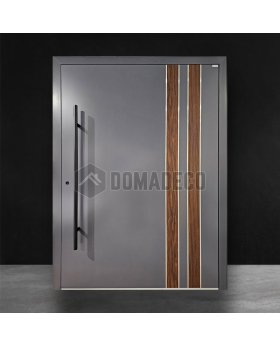 anthracite aluminum front door with wooden decor