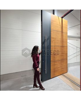 Aluminum pivot front door with wooden decor