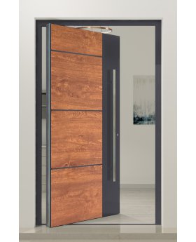 PIVOT V36 - aluminum pivot front door with wooden decor