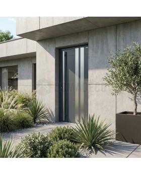 Anthracite aluminum modern hinged front door with silver stripes