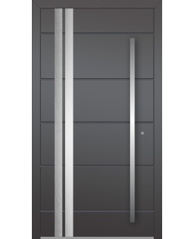 LIM AD10 - aluminum modern hinged front door with silver stripes
