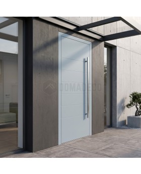 Silver aluminium front door with contemporary finishes