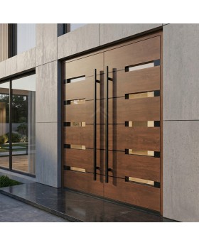Golden oak aluminum double hinged front door