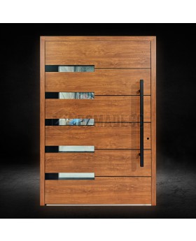 Golden oak aluminum single pivot door