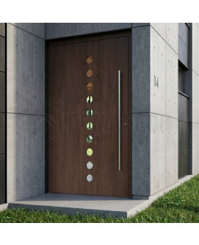 walnut aluminium front entrance door with ten small windows