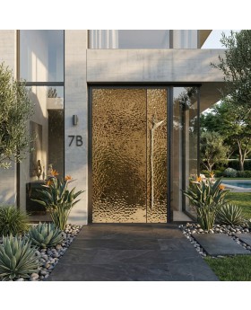 Aluminum hinged door covered with gold stainless steel sheet