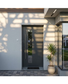 Anthracite customisable aluminum entry door with glass