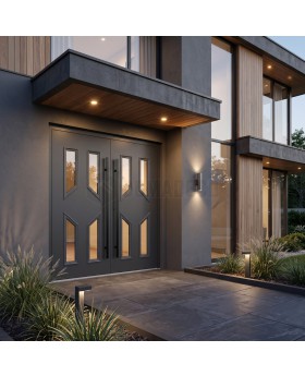 Anthracite glazed traditional double entrance door