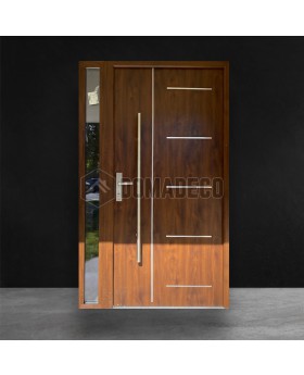 Golden oak modern hurricane impact entry door