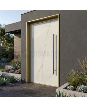 Aluminum hinged door covered with Cristallo sintered quartz