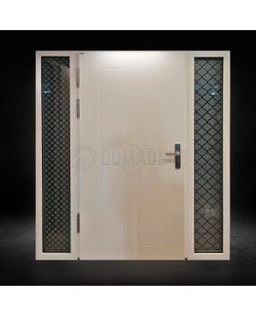 custom configuration - STA modern steel door with left and right sidelight / glass panel