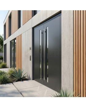Anthracite aluminum double hinged front door with vertical glass