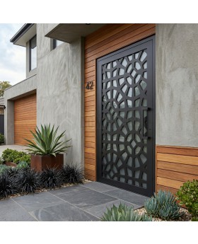 Dark anthracite glass front aluminum door with decorative panel