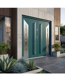 Green front door for villa entrance