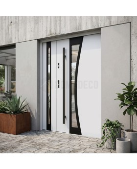 White modern entrance door with side panel