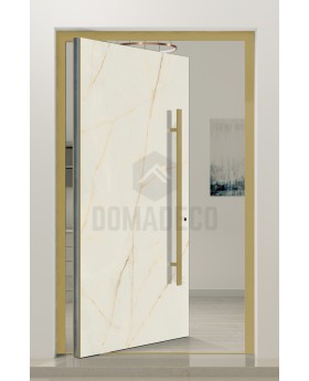 PIVOT Cristallo - aluminum pivot door covered with Cristallo sintered quartz