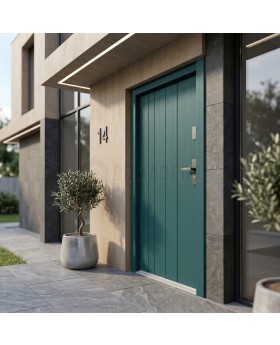 green contemporary entry front door