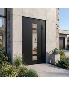Black modern aluminum front door for home