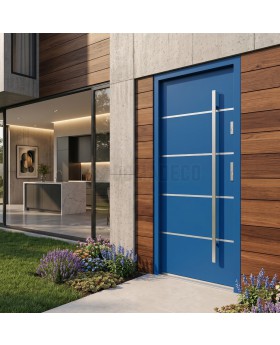 Blue  minimalist steel front door for modern home