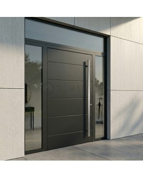 Integra anthracite front door with left, right and top glass panel