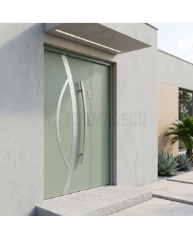 Green external entrance door with side panel