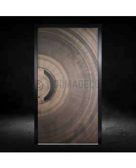 Entry hinged door with bronze texture of milled metal