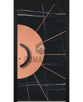 LIM Sahara - aluminum hinged door covered with Sahara Noir sintered quartz and copper sheet