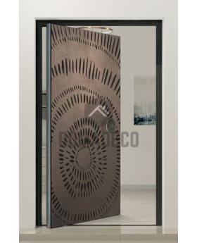 Pivot door with bronze texture of milled metal
