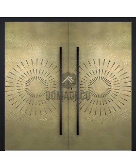 Aluminum hinged double door with gold texture of milled metal