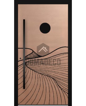 Black Aluminum front door with copper texture of milled metal
