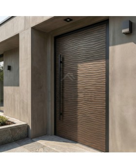 Aluminum hinged door with texture of milled metal