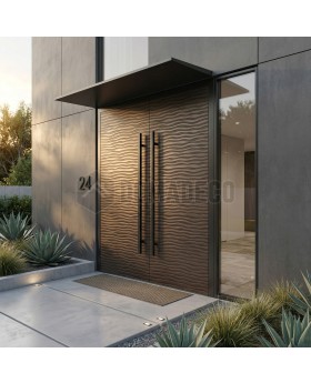 aluminum front double entry door with texture of milled metal