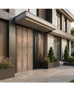 aluminum hinged entry door with nickel gold texture of milled metal
