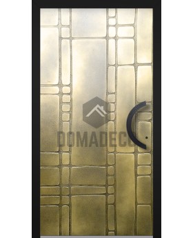 Aluminum hinged entry door with yellow brass texture of milled metal