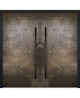 Aluminum hinged double door with bronze liquid metal
