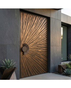 Aluminum hinged door with brown texture of milled metal