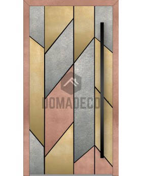 Aluminum hinged entry door coated with different color of liquid metal