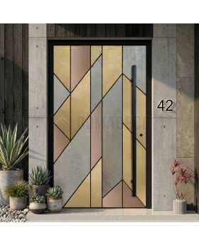 Aluminum hinged entry door coated with different color of liquid metal