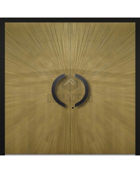 Double aluminum front door with gold texture of milled metal